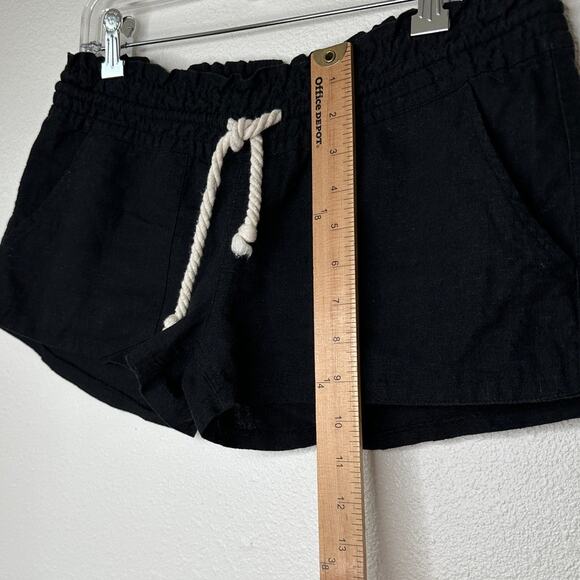 Roxy Oceanside Black Linen Elasticized Cream Rope Tie Shorts M - Picture 11 of 11